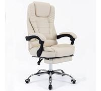BAKAJI Fauteuil de Bureau en Cuir écologique avec Dossier inclinable et Repose-Pieds, Base en Acier, 5 Roues rotatives à 360 degrés, Chaise présidentielle de Bureau avec Hauteur réglable (Creme)