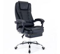BAKAJI Fauteuil de Bureau en Cuir écologique avec Dossier inclinable et Repose-Pieds, Base en Acier, 5 Roues rotatives à 360 degrés, Chaise présidentielle de Bureau avec Hauteur réglable (Noir)
