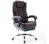 BAKAJI Fauteuil de Bureau en Cuir écologique avec Dossier inclinable et Repose-Pieds, Base en Acier, 5 Roues rotatives à 360 degrés, Chaise présidentielle de Bureau avec Hauteur réglable (Marron)