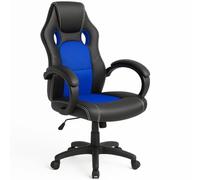 BAKAJI Fauteuil de Bureau pivotant à 4 Roues pivotant à 360° Modèle Racer Gaming Design Extra Luxueux en Similicuir Noir et Tissu Bleu
