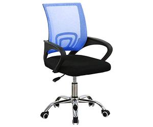 BAKAJI Fauteuil de Bureau présidentiel en Tissu à Maille Respirante et Base à 5 Branches en Acier, Rotation à 360 degrés, Hauteur réglable, ameublement de Maison, Chambre (Bleu)