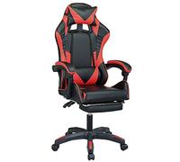 BAKAJI Fauteuil de Gaming en Simili-Cuir, Dossier inclinable, appuie-tête, Rotation à 360 degrés, Hauteur réglable, Base à 5 Roues (Rouge avec Repose-Pieds)