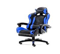 BAKAJI Fauteuil de Jeu Scrivana Bureau Maison en Simili Cuir Dossier inclinable Coussin Lombaire Appuie-tête Rotation 360 Degrés Directionnel Hauteur Réglable 5 Roues avec Repose-Pieds (Bleu)