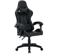 BAKAJI Fauteuil de Jeu Scrivana Bureau Maison en Simili Cuir Dossier inclinable Coussin Lombaire Appuie-tête Rotation 360 Degrés Directionnel Hauteur Réglable Base 5 Roues avec Repose-Pieds (Noir)