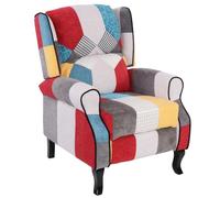 BAKAJI Sedia Poltrona Reclinabile Patchwork Toppe Design Seduta Comoda Struttura Legno Fauteuil inclinable Patch Assise Confortable Structure Bois, Toile, Marron, Standard