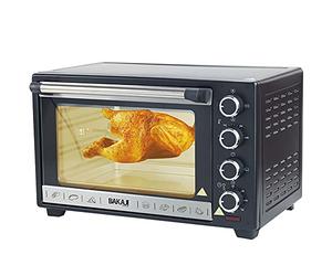 Bakaji Four électrique ventilé, capacité 30 litres, puissance 1600 W, température réglable jusqu'à 230 °, 4 fonctions Elents chauffants en acier avec lumière interne, fonction minuterie torréfacteur