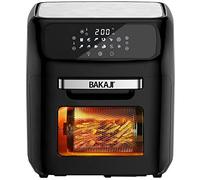 Bakaji Four friteuse à air chaud Frigge Cuisinière grille sèche sans huile Airfryer capacité 12 l écran LED tactile 12 programmes minuterie réglage température puissance 1800 W (Noir)