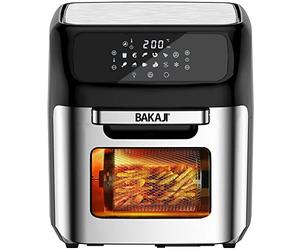 Bakaji Four friteuse à air chaud Frigge Cuisinière grille sèche sans huile Airfryer capacité 12 l écran LED tactile 12 programmes minuterie réglage température puissance 1800 W (argent)