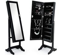 BAKAJI Genève Miroir à bijoux avec porte porte-objets, armoire à bijoux, noir