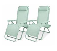 BAKAJI Gravity Luxor Lot de 2 chaises avec plateau de rangement repose-pieds coussin terrasse, patio, zéro gravité verrouillable et peu encombrant, structure résistante et revêtement textile (vert)