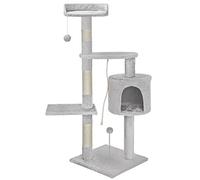 BAKAJI Griffoir d'arbre pour Chats en sisal et Peluches Chat d'aire de Jeux avec Rayures de lit Polonais et 3 Plates-Formes Taille 112 x 67 x 55 cm Couleur Gris Clair