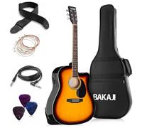 BAKAJI Guitare électro-acoustique 41 pouces avec étui, kit de rechange cordes, médiators, câble pour amplificateur et bandoulière, guitare folk forme cutaway pour adultes et débutants (Sunburst)