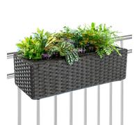 BAKAJI Jardinière Effet rotin avec Crochets et Anneaux pour Balcon, Pot de Fleurs de Balcon et Table pour extérieur et intérieur, Support 1 Compartiment résistant aux Rayons UV 54 x 22 x 17 cm