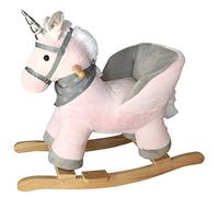 Bakaji Jouet à Bascule Licorne Peluche pour Enfants avec Effets Sonores, Poignées et Ceinture de Sécurité Rose