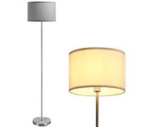 BAKAJI - Lampadaire, ampoule E27 max. 60 W, base ronde en métal chromé, abat-jour en tissu, design moderne, allumage à pédale, hauteur 160 cm (gris)