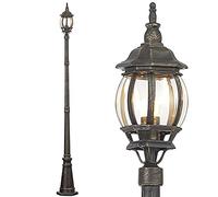 BAKAJI Lampadaire victorien classique de jardin en aluminium lampe lanterne couleur gris finition antique couleur laiton IP44 E27 (1 lumière 200 cm)