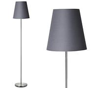 BAKAJI Lampe de sol lumière ampoule E27 Max 60 W base ronde en métal chromé abat-jour en tissu design moderne, allumage à pédale, hauteur 150 cm (gris)