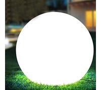 BAKAJI Lampe design boule de jardin, diamètre 30 cm, lumière éclairage extérieur sur sol ou table, culot E27, ampoule max 25 W, couleur blanche avec piquets de fixation au sol