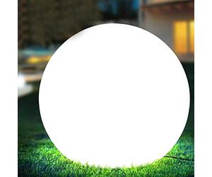 BAKAJI Lampe design boule de jardin, diamètre 50 cm, lumière éclairage extérieur de terre ou table, culot E27, ampoule max 25 W, couleur blanche, avec piquets de fixation au sol (50 cm)