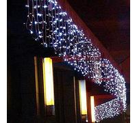 BAKAJI Lighting Rideau en Cascade Lumineux Blanc Froid 250 x 75 cm Extensible jusqu'à 50 m 126 Maxi LED avec Flash, lumières pour l'extérieur de Noël (lumière Blanche Froide)