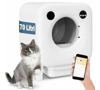 BAKAJI Litière Auto-nettoyante XXL pour Chats avec Application de contrôle Intelligente WiFi, capacité 70 litres élimination Efficace des odeurs désagréables, Surveillance du Poids et de la fréquence