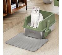 BAKAJI Litière pour chat XL ouverte avec base en acier avec sac anti-sable, pelle pour collecte, tapis anti-saleté, base antidérapante, capacité 25 litres, couleur verte, 50 x 35 x 30 cm