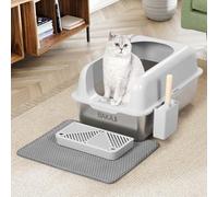 BAKAJI Litière pour Chat XXL avec Base en Acier avec Bord et Repose-Pieds Anti-Sable, Pelle pour Collecte avec récipient et Tapis Anti-salissure, Base antidérapante, capacité 35 litres, 60 x 40 x 30