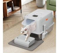 BAKAJI Litière pour Chat XXL avec Base en Acier de 35 litres et Repose-Pieds Anti-Sable, Filtre au Charbon Anti-Odeur, Porte Transparente, Pelle avec récipient, Tapis Anti-salissure, 60 x 40 x 39 cm