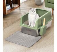 BAKAJI Litière pour Chat XXL Vert Ouverte avec Base en Acier avec Bord Anti-Sable, Pelle pour Collecte et conteneur, Tapis Anti-saleté, Base antidérapante, capacité 35 L, 60 x 40 x 30 cm