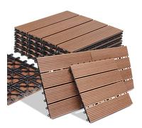 BAKAJI Lot de 11 tuiles en WPC de jardin avec système de drainage de l'eau, sol carrelé résistant aux agents atmosphériques, idéal pour l'extérieur, patio, balcon, terrasse (terre cuite)