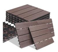 BAKAJI Lot de 11 tuiles en WPC de jardin, extérieur, patio, balcon, sol imperméable avec drainage de l'eau, carrelage, montage encastré, résistant aux agents atmosphériques (taupe)