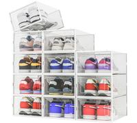 BAKAJI Lot de 12 boîtes à chaussures empilables avec couvercles, assemblage facile, porte-chaussures de gain de place transparentes, boîtes de rangement de rangement (lot 12 pièces, 33,5 x 23 x 14,50)