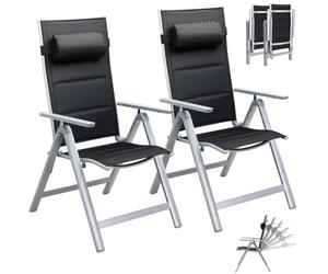 BAKAJI Lot de 2 chaises de Jardin avec Dossier Haut Extra rembourré Pliables, Structure et accoudoirs en Aluminium avec Coussin d'appuie-tête/Lombaire réglables en 8 Positions pour l'extérieur