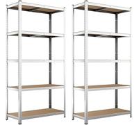 Bakaji Lot de 2 étagères porte-objets 5 étagères en métal zingué étagères en bois MDF, étagère bureau, entrepôt, garage pour charges lourdes 875 kg, dimensions 180 x 90 x 40 cm