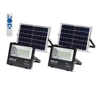 BAKAJI Lot de 2 phares LED extérieurs 100 W avec panneau solaire, lumière blanche 6 000 K, ultra lumineux, 1 000 lm, lampe phare avec télécommande minuterie et capteur crépusculaire Spots d'économie