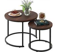 BAKAJI Lot de 2 Tables de Salon à encastrer, Forme Ronde avec Structure en métal Noir et Plateau en Bois Noyer, Tables à café économise Espace Design Industriel, décoration de Salon, Maison