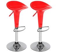 BAKAJI Lot de 2 tabourets de Bar de Cuisine, Design Moderne, Base en Acier chromé, Assise en ABS, Tabouret pivotant avec Hauteur réglable et Repose-Pieds (Rouge)