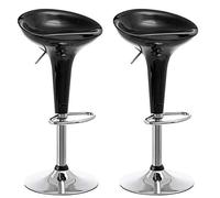 BAKAJI Lot de 2 tabourets de Bar de Cuisine, Design Moderne, Base en Acier chromé, Assise en ABS, Tabouret pivotant avec Hauteur réglable et Repose-Pieds (Noir)