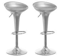 BAKAJI Lot de 2 tabourets de Bar de Cuisine, Design Moderne, Base en Acier chromé, Assise en ABS, Tabouret pivotant avec Hauteur réglable et Repose-Pieds (Gris)