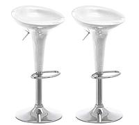 BAKAJI Lot de 2 tabourets de Bar de Cuisine, Design Moderne, Base en Acier chromé, Assise en ABS, Tabouret pivotant avec Hauteur réglable et Repose-Pieds (Blanc)