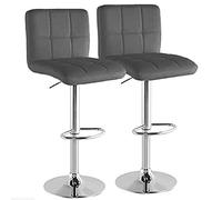 BAKAJI Lot de 2 tabourets Haut de Bar, Cuisine, Assise et Dossier en Simili Cuir, Tabouret Base en métal chromé avec Repose-Pieds, Hauteur réglable, Design Moderne (Gris foncé)