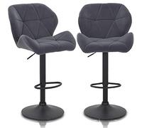 BAKAJI Lot de 2 tabourets Hauts de Bar avec Assise et Dossier Ergonomique en Velours, Tabouret avec Hauteur réglable de 83 à 104 cm, Base en métal et Repose-Pieds, Design Moderne, Couleur Gris foncé