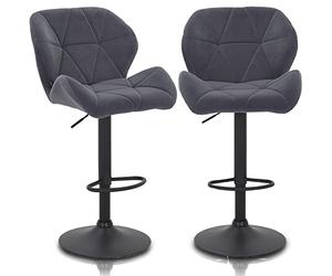 BAKAJI Lot de 2 tabourets Hauts de Bar avec Assise et Dossier Ergonomique en Velours, Tabouret avec Hauteur réglable de 83 à 104 cm, Base en métal et Repose-Pieds, Design Moderne, Couleur Gris foncé