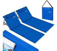 BAKAJI Lot de 2 transats de plage, tapis de plage, imperméable, pliable, réglable, jusqu'à 5 positions, fermeture avec sac de transport, support de siège rembourré (bleu)