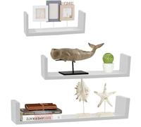 BAKAJI Lot de 3 étagères murales Modernes Design avec Bords latéraux étagère 1 étagère en Bois MDF différentes Tailles (Blanc Perle)
