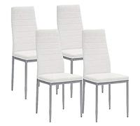 BAKAJI Lot de 4 chaises Modernes, Salle à Manger, Salon, Cuisine, Assise rembourrée, Similicuir, Blanc, 4 chaises en Promo, Structure argentée et revêtement en Simili Cuir Blanc