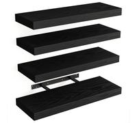 BAKAJI Lot de 4 étagères murales en Bois Massif, étagères murales Multi-usages avec Supports rétractables en métal, étagères pour Chambre à Coucher, Salon, Cuisine, Salle de Bain, 40 x 14 x 3 cm