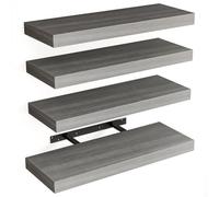 BAKAJI Lot de 4 étagères murales en Bois Massif, étagères murales Multi-usages avec Supports rétractables en métal, étagères pour Chambre à Coucher, Salon, Cuisine, Salle de Bain, 40 x 14 x 3 cm