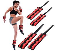 BAKAJI Lot de 4 poids pour poignet et cheville de 2 kg + 1 kg d'entraînement de gymnastique aérobic Fitness renforcement musculaire en néoprène avec fermeture déchirure et boucle réglable (rouge)
