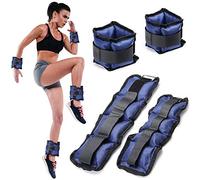 BAKAJI Lot de 4 poids pour poignet et cheville de 2 kg + 1 kg d'entraînement de gymnastique aérobic Fitness renforcement musculaire en néoprène avec fermeture déchirure et boucle réglable (bleu)